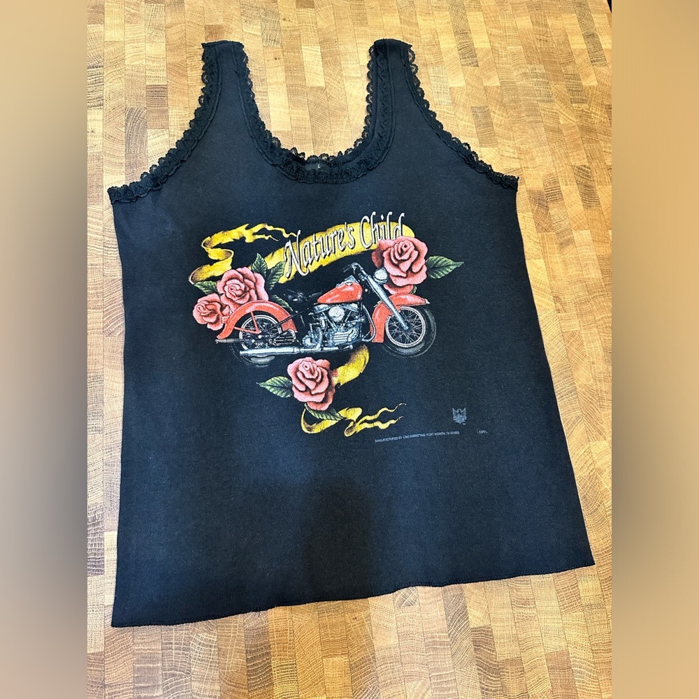 Vintage 90’s Nature’s Child Biker Women’s Lacy Tank Top 3D Emblem Large